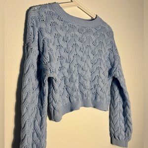 Pale Blue Cable Knit Cropped Sweater